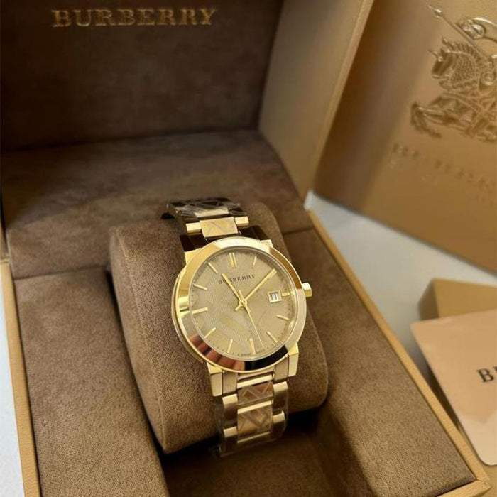 Burberry Gold Stainless Steel Check-Pattern Watch - BU9145 - Authentic