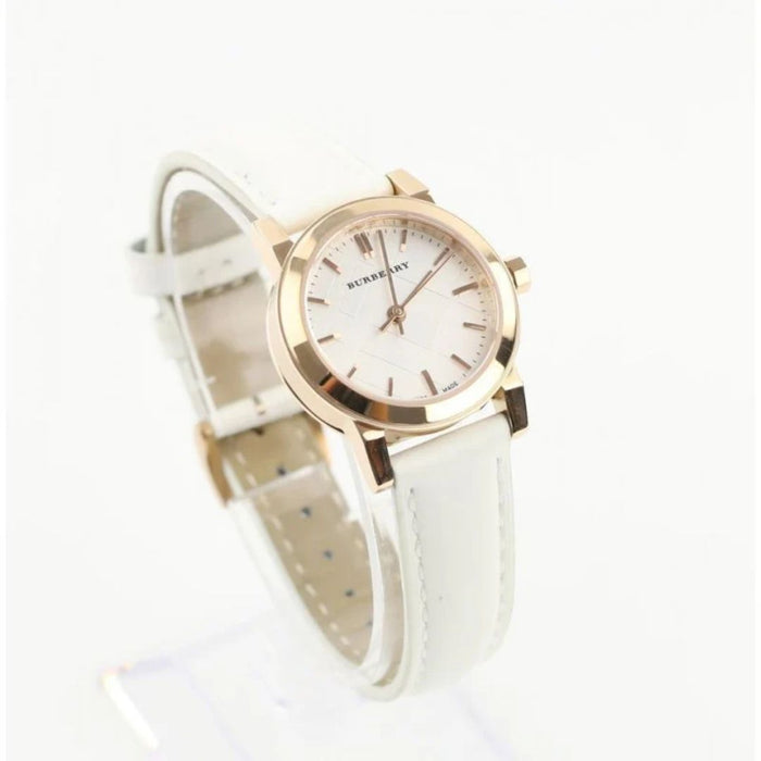 Burberry Rose Gold White Dial Watch with White Leather Strap BU9209- Authentic