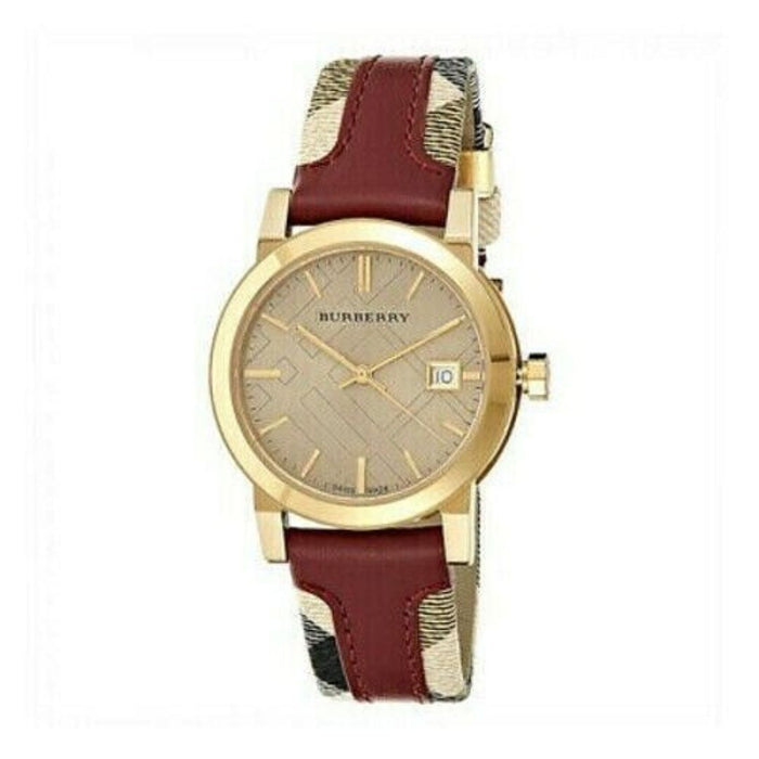 Burberry Gold-Tone Watch with Burgundy Strap BU9111 - Authentic