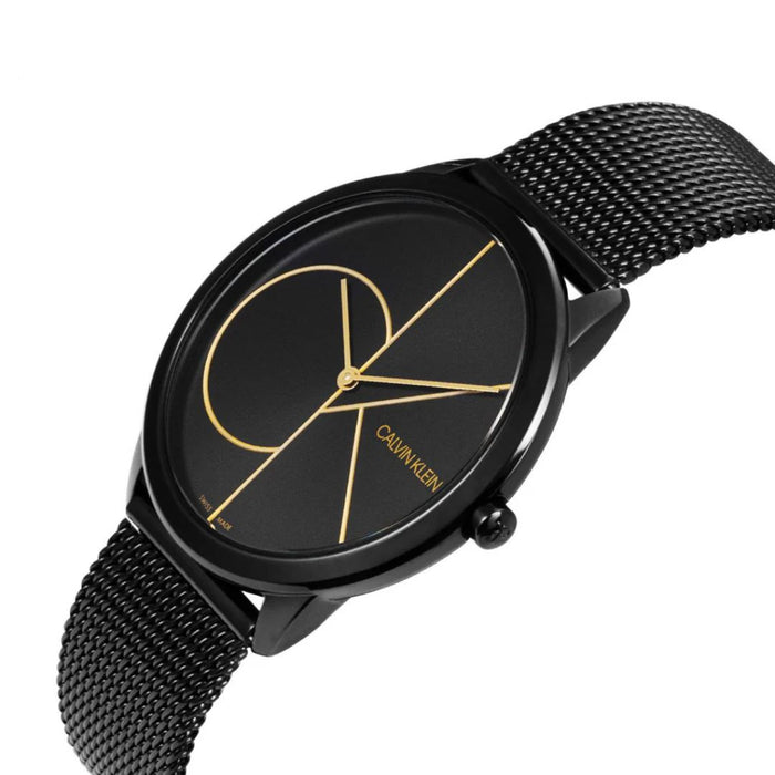 Calvin Klein Bold Black & Gold Mesh Watch – Unisex - k3m214x1 - Authentic