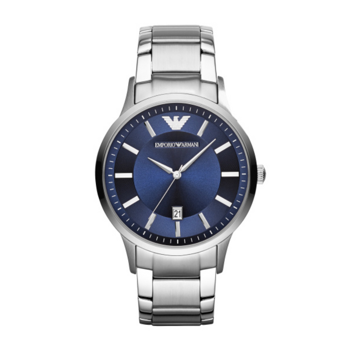 Emporio Armani Renato Watch for Men, Three Hand Date Movement, 43 mm Silver Stainless Steel Case - Authentic AR11180
