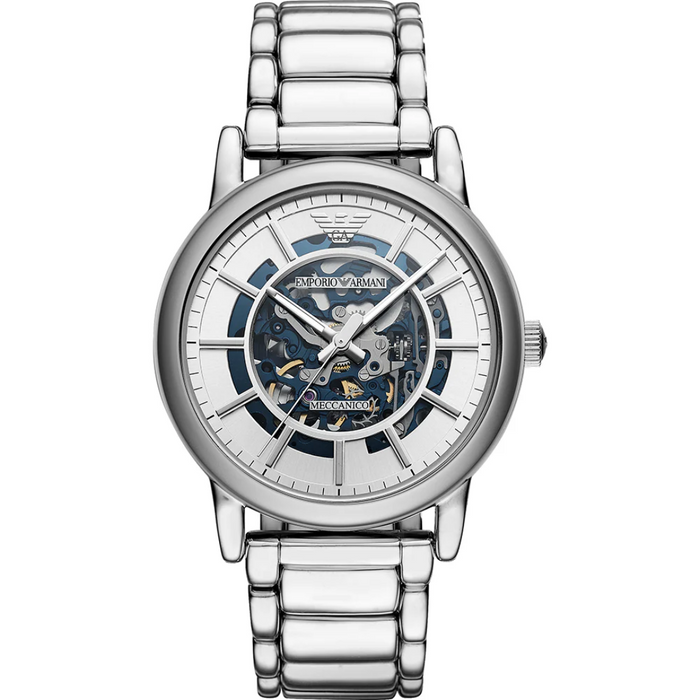 Emporio Armani Automatic Silver Skeleton Dial Men's Watch AR60006 - Authentic
