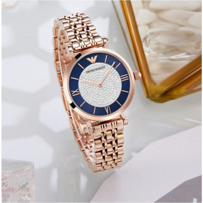 Emporio Armani Two-Hand Rose Gold-Tone Stainless Steel Watch - AR11423 - Authentic