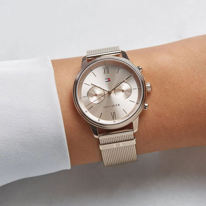 TOMMY HILFIGER ENGRAVED MONOGRAM CARNATION GOLD-PLATED WATCH 1782303 - Authentic