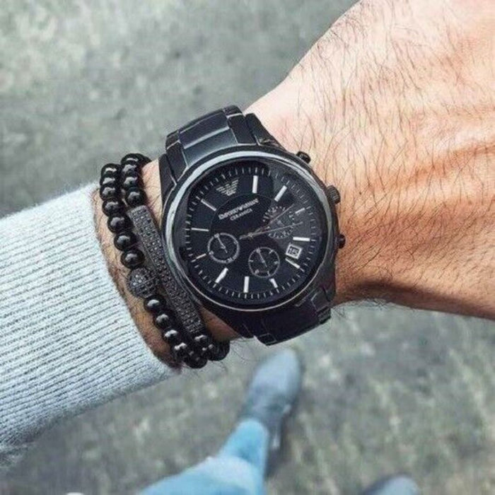 Emporio Armani AR1452 Ceramica Chronograph Black Dial Black Ceramic Men's Watch Authentic