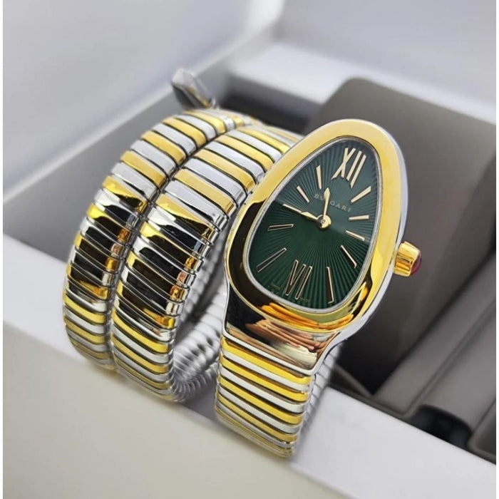 Bvlgari Tubogas 35 mm two-tone Green Dial & Double Spiral Bracelet