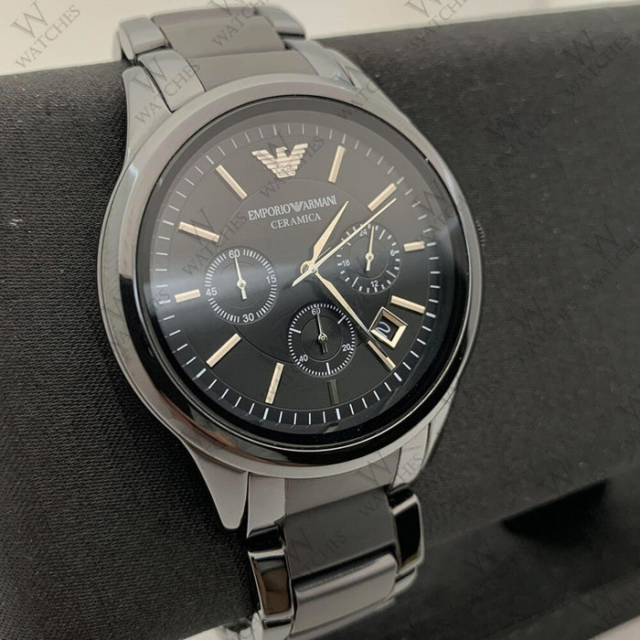 Emporio Armani AR1452 Ceramica Chronograph Black Dial Black Ceramic Men's Watch Authentic
