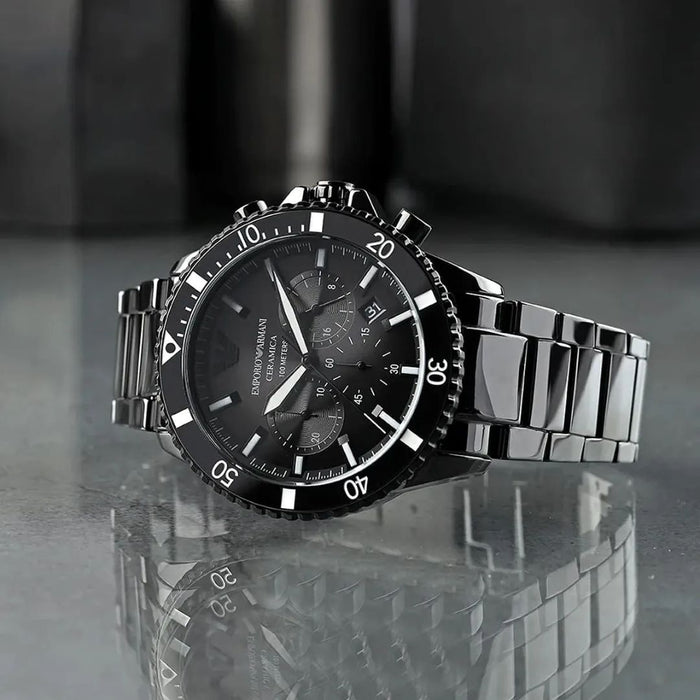 Emporio Armani Chronograph Black Ceramic Watch - AR70010 - Authentic