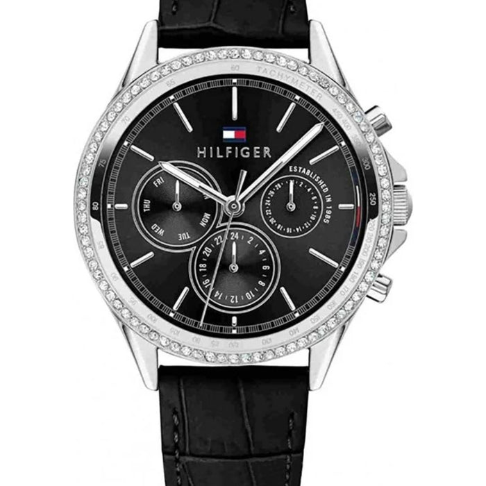 Tommy Hilfiger Ari Diamonds Black Dial Black Leather Strap - 1781981 - Authentic