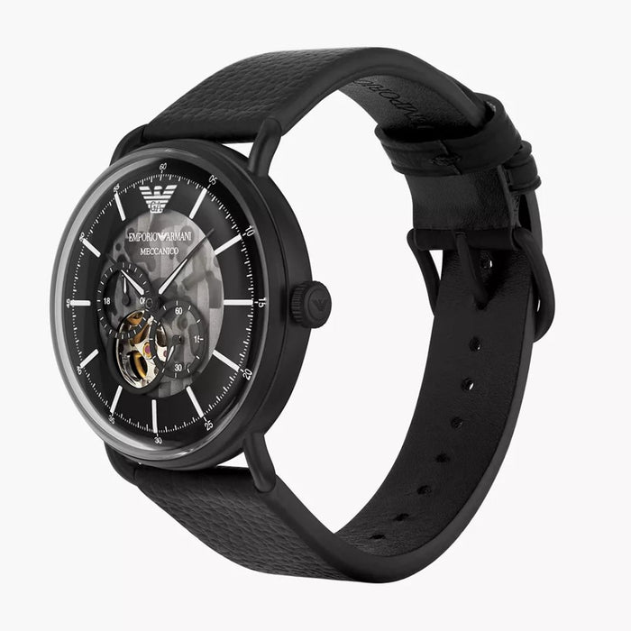 Emporio Armani Multifunction Black Leather Watch - AR60028 - Authentic