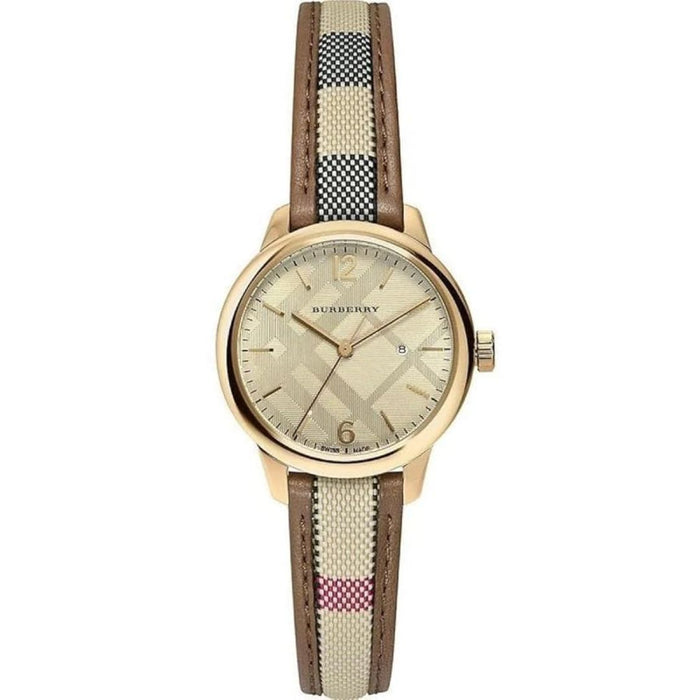 Burberry Gold Check Dial Watch with Heritage Strap - Authentic