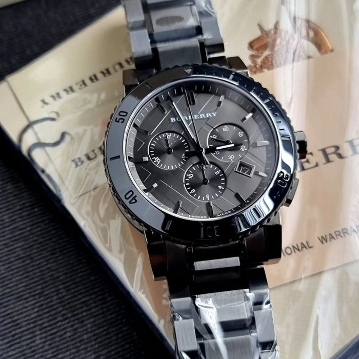 Burberry Gunmetal Chronograph Stainless Steel Men Watch - BU9381 - Authentic