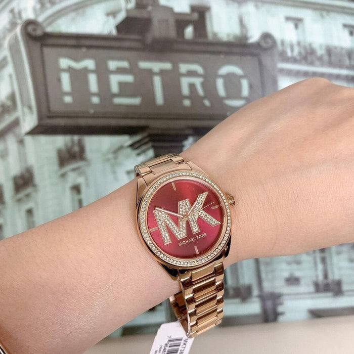 Michael Kors Janelle Rose Gold Tone Red Dial Women's Watch Authentic