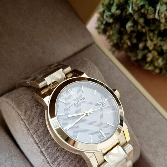 Burberry Gold Stainless Steel Check-Pattern Watch - BU9145 - Authentic