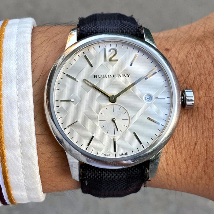 Burberry Men's Check Stamped Round Dial Watch - Authentic, 40mm BU10008 - Authentic