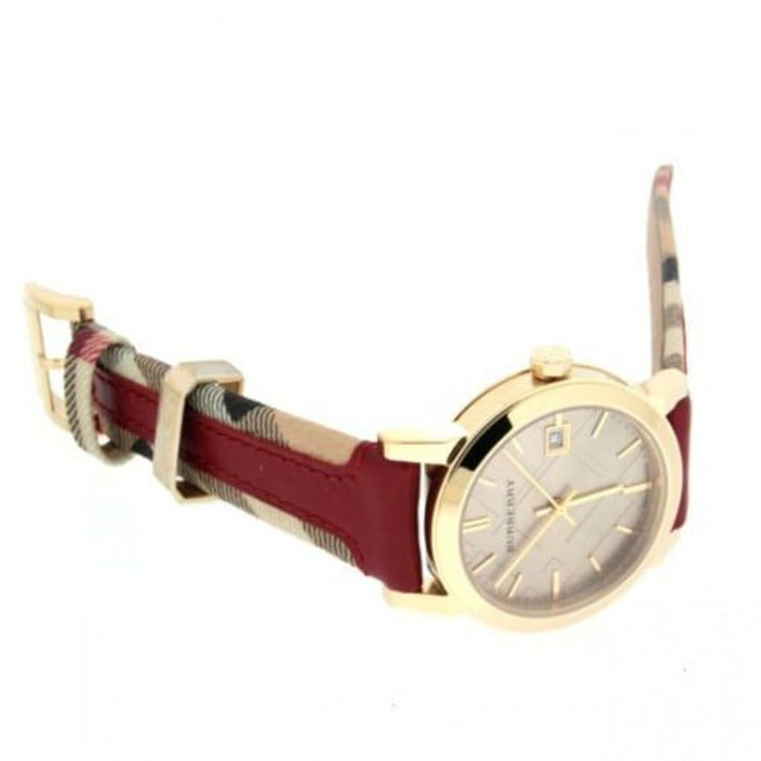 Burberry Gold-Tone Watch with Burgundy Strap BU9111 - Authentic