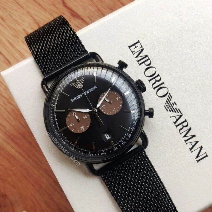 Emporio Armani Men's Aviator Black Watch AR11142 Authentic