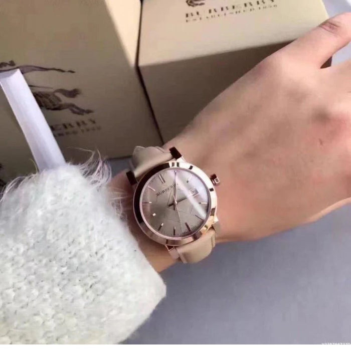 Burberry Rose Gold Watch – Beige Leather Strap - BU9014 - Authentic