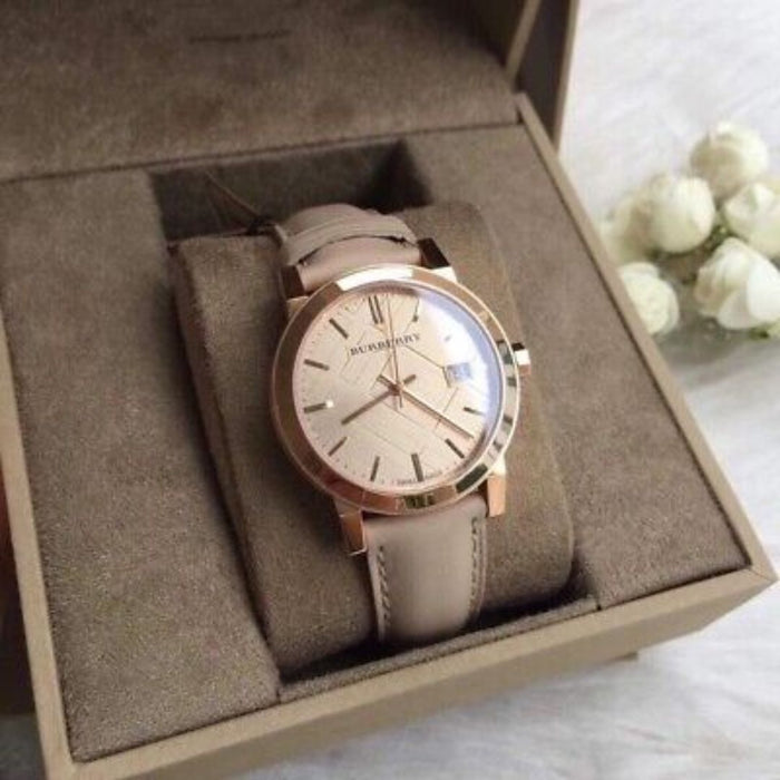 Burberry Rose Gold Beige Dial Watch with Nude Leather Strap - BU9109- Authentic