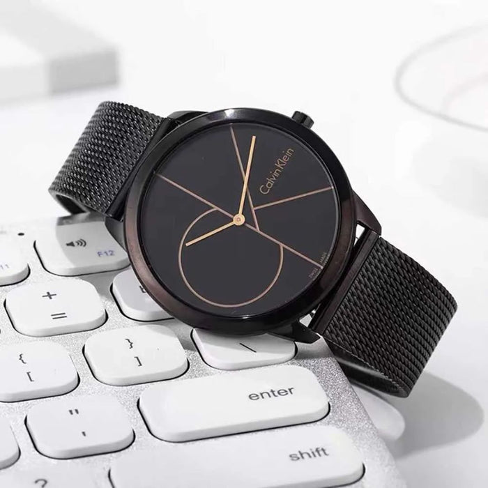 Calvin Klein Bold Black & Gold Mesh Watch – Unisex - k3m214x1 - Authentic