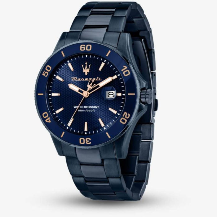Maserati Sfida Blue Dial Watch with Rose Gold Accents - R8853100037 - Authentic
