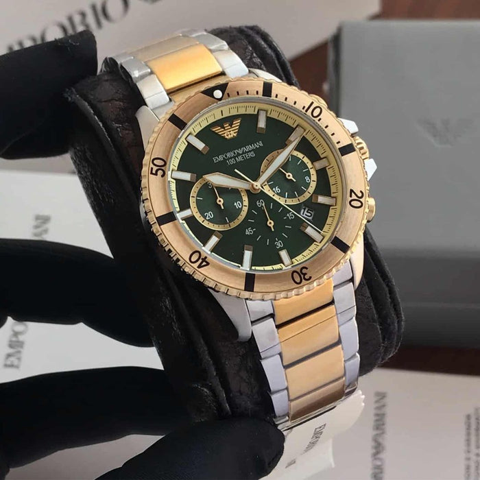 Emporio Armani Men’s Quartz Two-tone Stainless Steel Green Dial 43mm