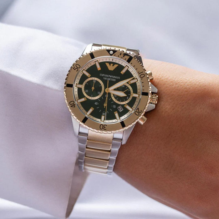 Emporio Armani Men’s Quartz Two-tone Stainless Steel Green Dial 43mm
