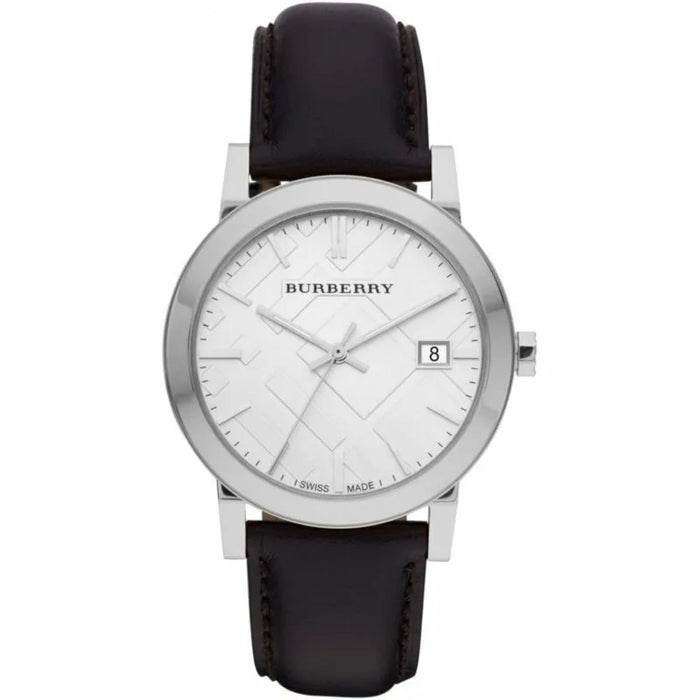 Burberry Classic Silver Watch – Black Leather Strap - Authentic