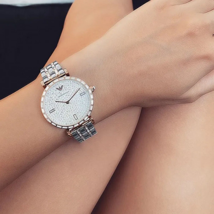 Emporio Armani Women's Analog Stainless Steel Silver Dial 32mm Watch AR11293 - Authentic