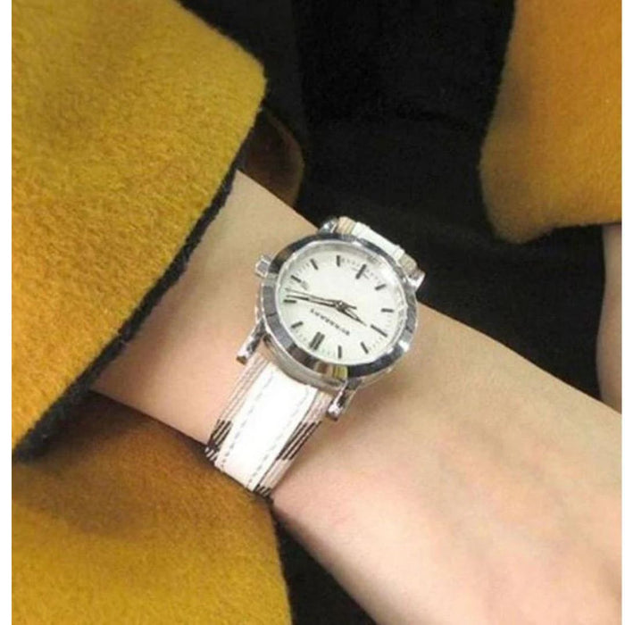 Burberry Silver Watch – White Leather & Iconic Check Strap BU9019 - Authentic