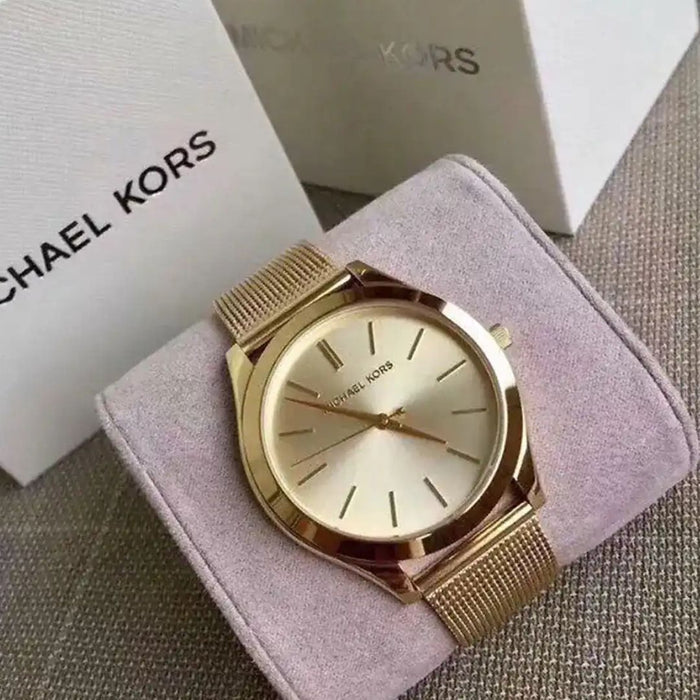 Michael Kors Women's Quartz Gold Stainless Steel Champagne Dial 43mm Mk 3282 Authentic