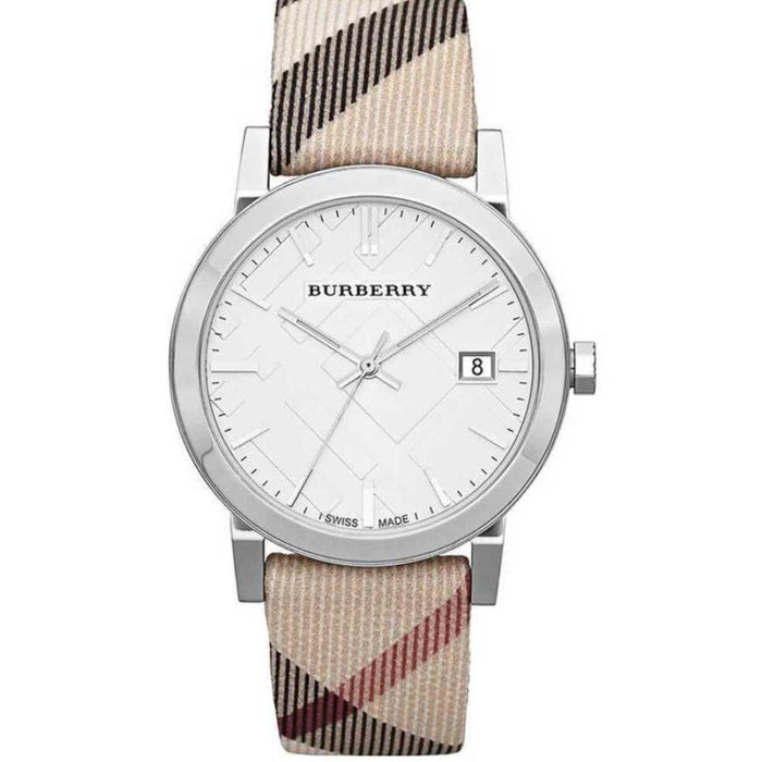 Burberry Silver Dial Watch – Iconic Check Strap BU9113 - Authentic