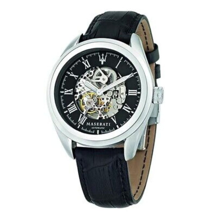 Maserati Men's Classic Skeleton Automatic Watch with Black Leather Strap - R8871612001 - Authentic