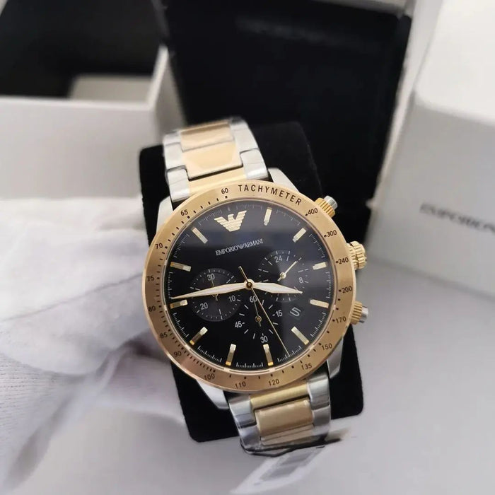 Emporio Armani Men's Quartz Two-tone Stainless Steel Black Dial 43mm - Authentic