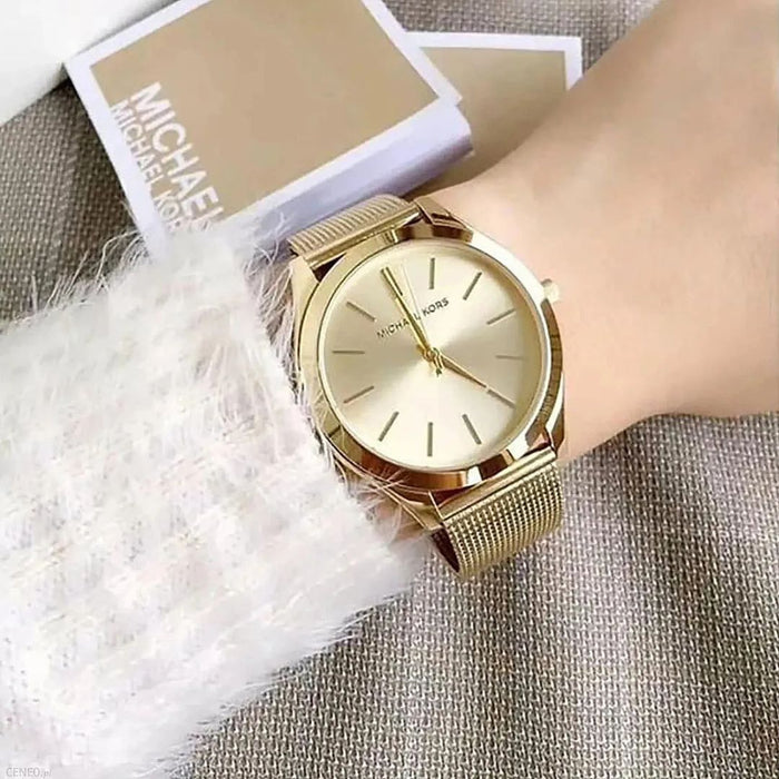 Michael Kors Women's Quartz Gold Stainless Steel Champagne Dial 43mm Mk 3282 Authentic