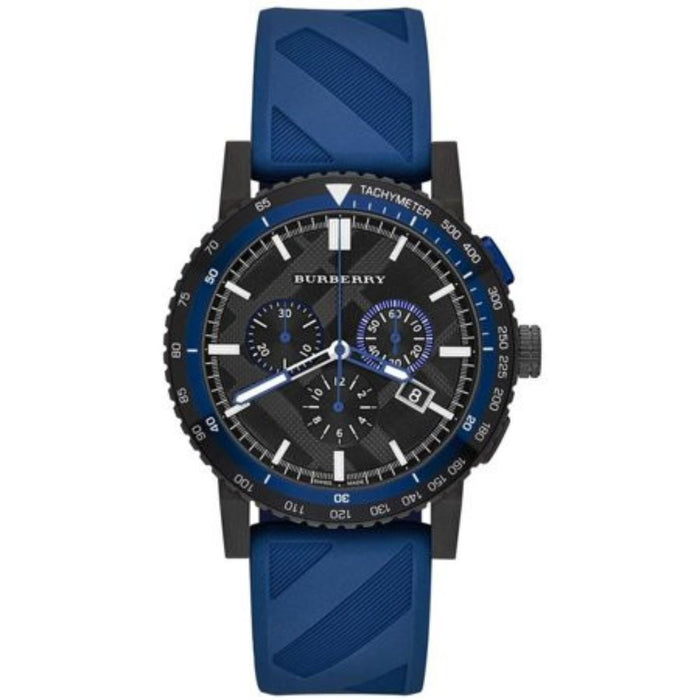 Burberry Chronograph Watch with Blue Rubber Strap - Authentic