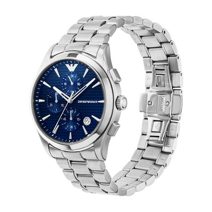 Emporio Armani Analog Blue Dial Men's Stainless Steel, silver Strap Watch-AR11528 - Authentic