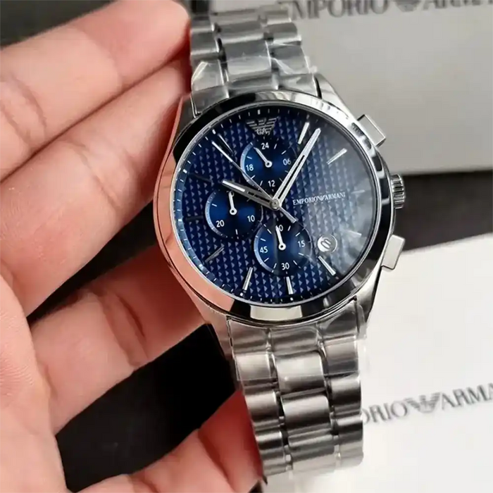 Emporio Armani Analog Blue Dial Men's Stainless Steel, silver Strap Watch-AR11528 - Authentic