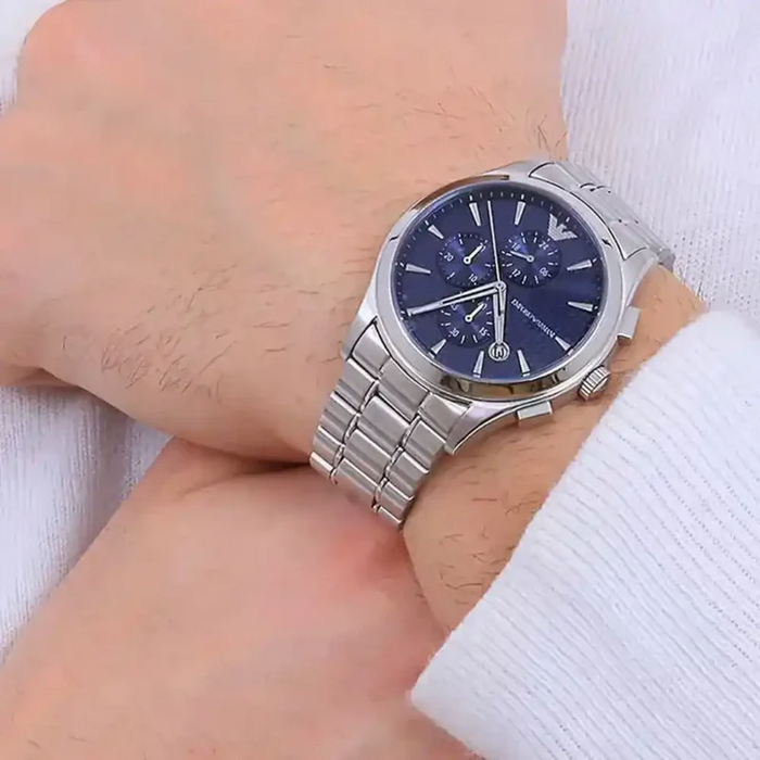Emporio Armani Analog Blue Dial Men's Stainless Steel, silver Strap Watch-AR11528 - Authentic