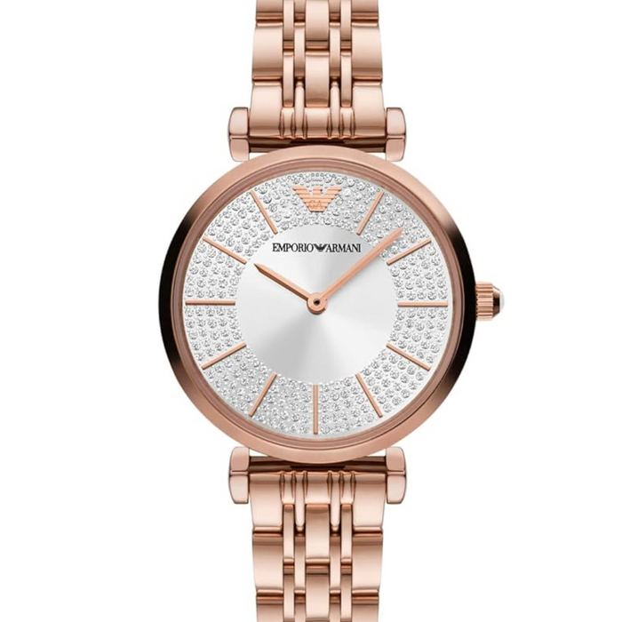 Emporio Armani Two-Hand Rose Gold-Tone Stainless Steel Watch AR11446 - Authentic