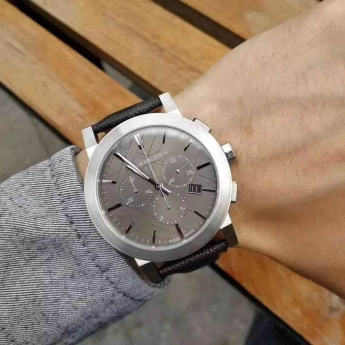 Burberry Men's Chronograph Black Leather Watch BY9362 - Authentic