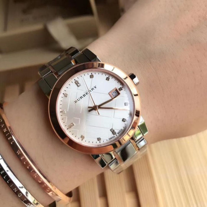 Burberry Women's Two-Tone Rose Gold & Silver Watch with Diamond Markers - BU9127 - Authentic