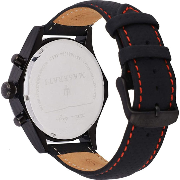 Maserati Men's Black Chronograph Watch with Perforated Leather Strap - R8871627004 - Authentic