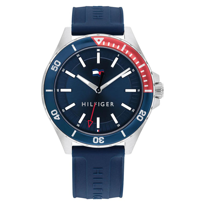 Tommy Hilfiger Sport Dive Watch – Navy Dial with Red Bezel Accent - 1792009 - Authentic