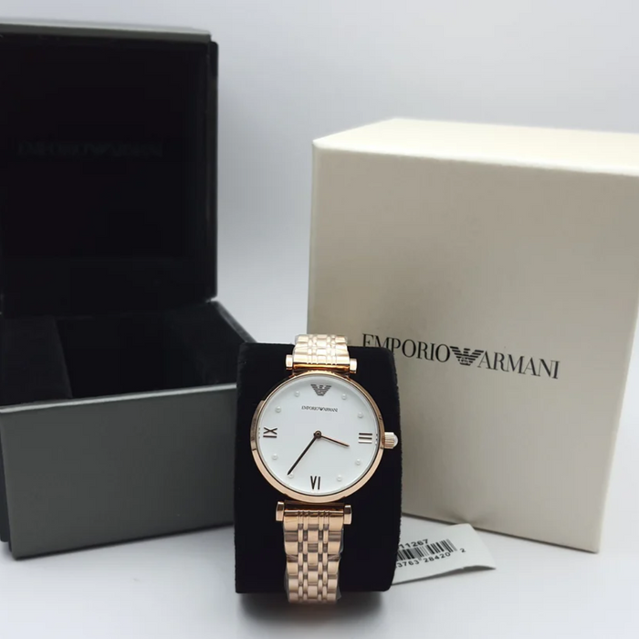 Emporio Armani Two-Hand Rose Gold-Tone Stainless Steel Watch - AR11267 - Authentic