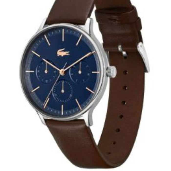 LACOSTE CLUB MEN's BLUE DIAL, BROWN LEATHER WATCH - 2011227 - Authentic
