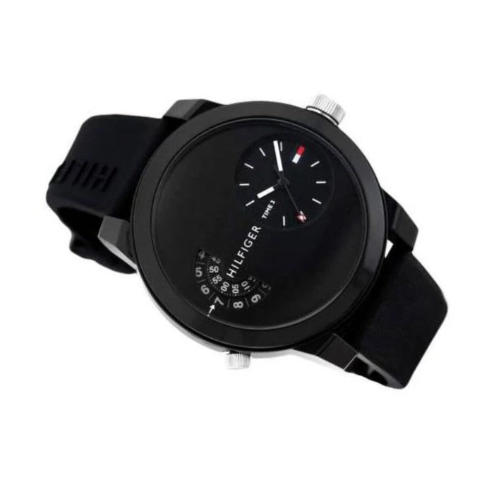 Tommy Hilfiger Dual Time Black Silicone Men's Watch - 1791555 - Authentic