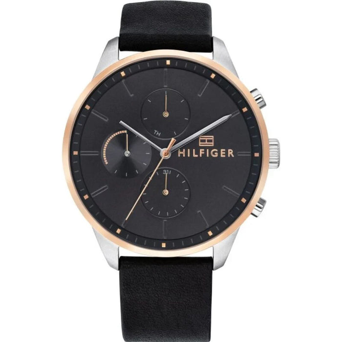 Tommy Hilfiger Chase Chronograph Watch – Black Dial & Leather Strap - 1791488 - Authentic