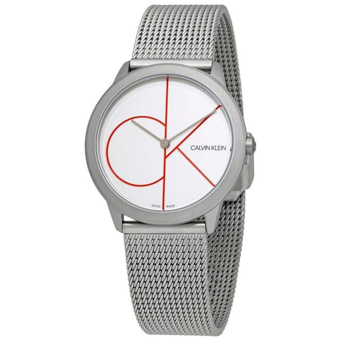 Calvin Klein Bold Red Logo Mesh Watch - K3m52152 - Authentic