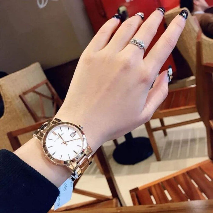 Burberry Rose Gold White Dial Women Watch BU9104 - Authentic